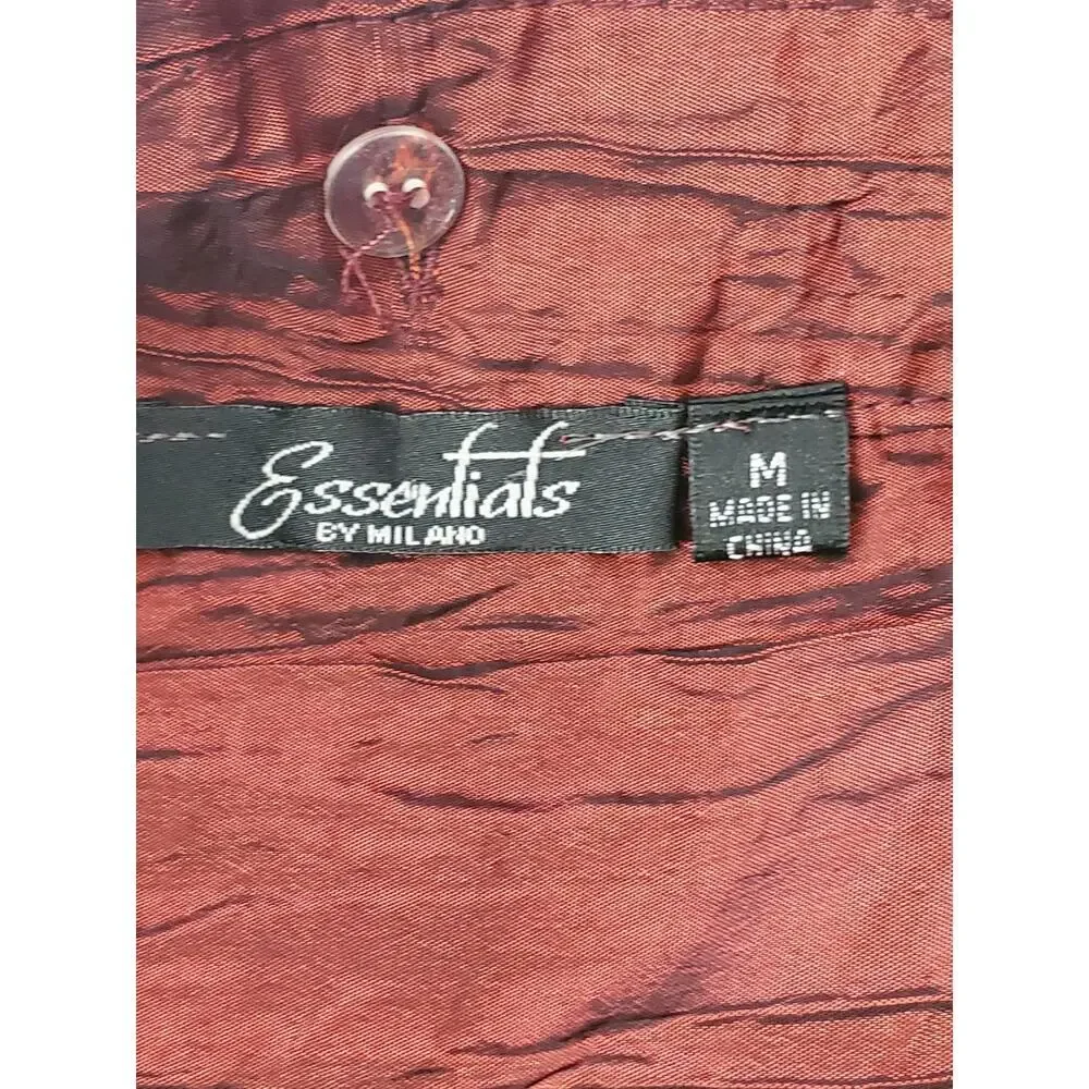 ESSENTIALS BY MILANO Women's Burgundy Rouched Blouse Sz M - Picture 9 of 10